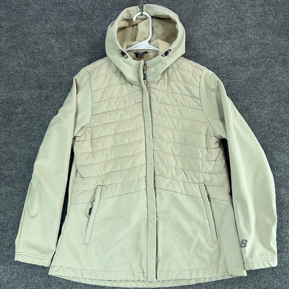 New Balance Womens Beige Quilted Sherpa Lined Hooded Softshell Jacket M Winter